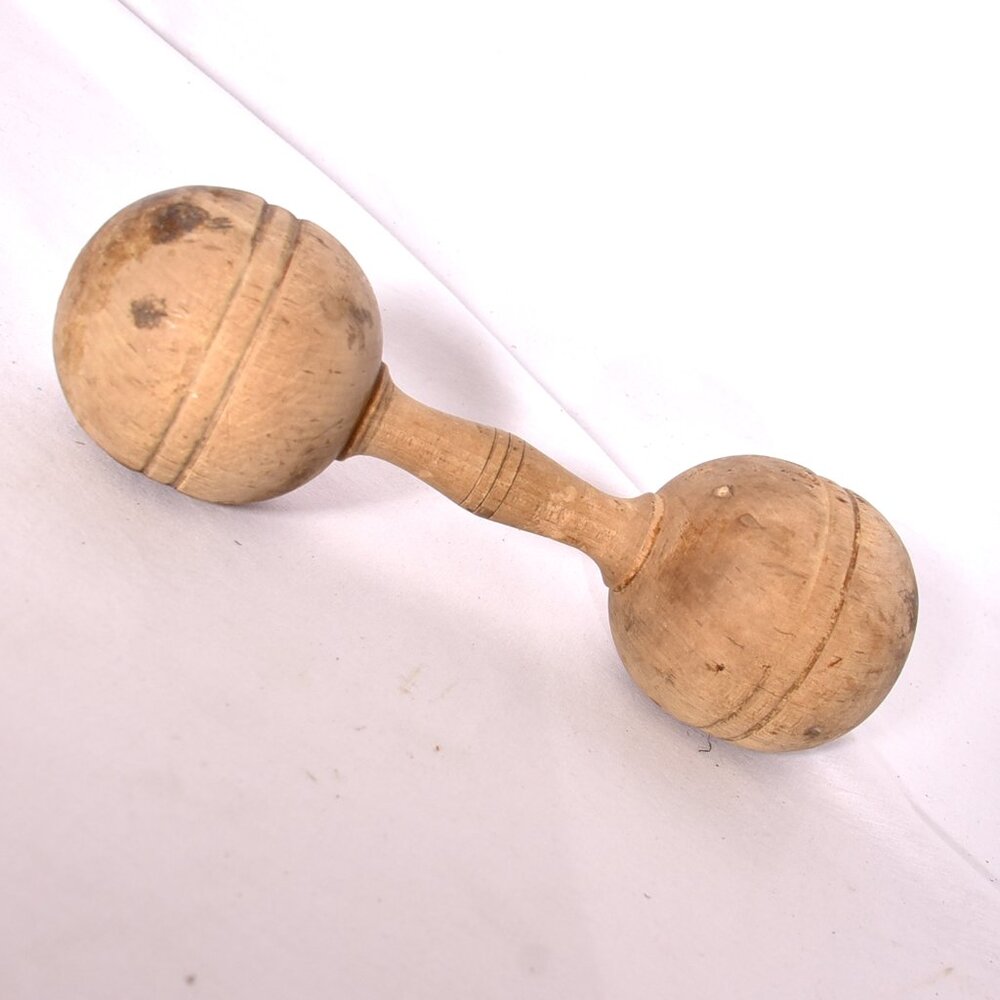 Vintage Wooden Handcrafted Dumbbell Toy / Decorative Piece – Rustic Collectible